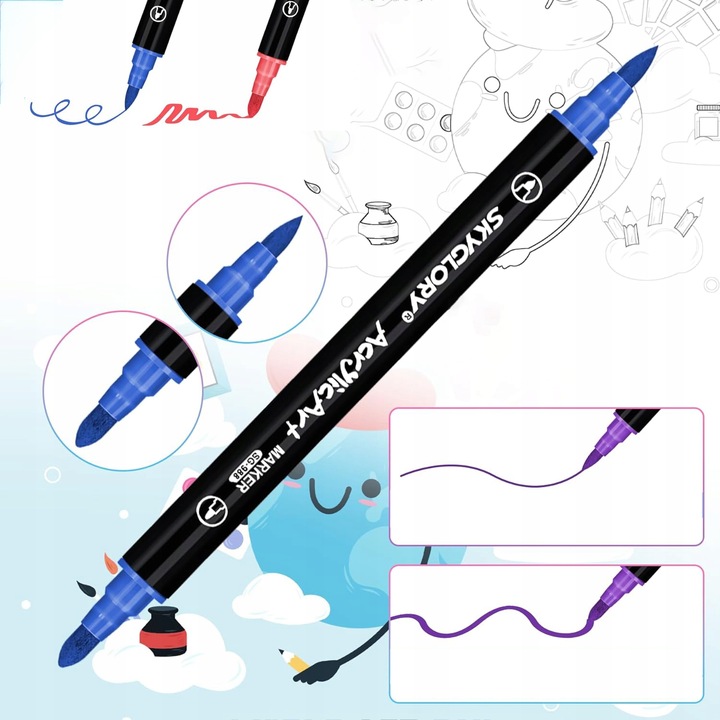 Markery akrylowe 24 kolory Wodoodporne markery z podwójną końcówką Prezenty