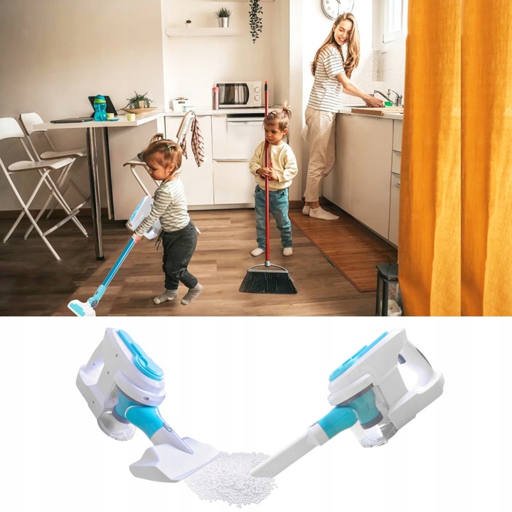 Odkurzacz dla dzieci 10w1 SSANIE DŹWIĘK ŚWIATŁO LED 3 KOŃCÓWKI POJEMNIK MOC