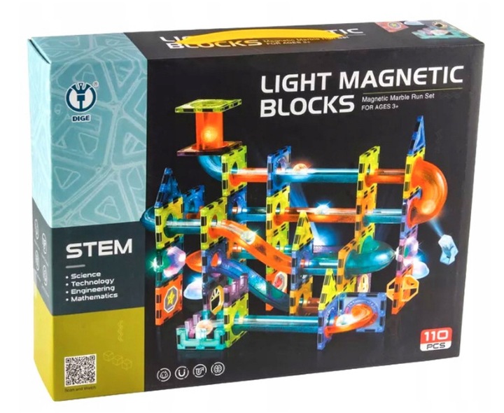 Klocki MAGNETYCZNE Konstrukcyjne 3D ZESTAW XXL TOR KULKOWY 110 elementów