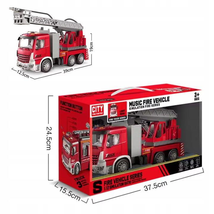 WÓZ STRAŻACKI STRAŻ POŻARNA ZABAWKA POJAZD STRAŻY POŻARNEJ DŹWIĘK + ŚWIATŁA