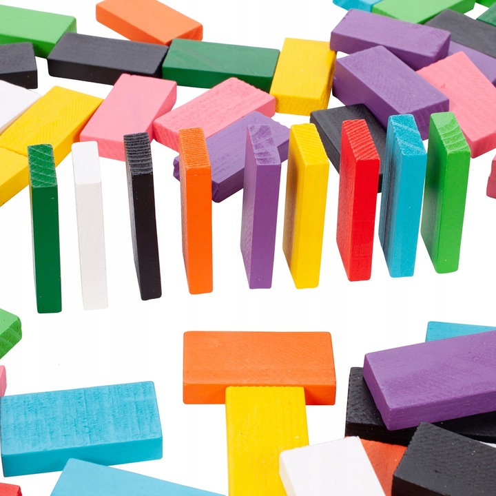 KLOCKI DOMINO KOLOROWE DREWNIANE EDUKACYJNE GRA ZRĘCZNOŚCIOWA 200 ELEMENTÓW