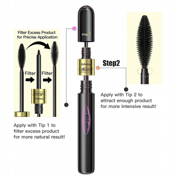 2 W 1 Tusz Do Rzęs 4D Mascara Pogrubiająco Wydłużający Czarny