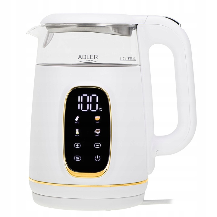 ADLER AD1305 white gold | czajnik elektryczny | 1,7 l * 40–100°C * szklany