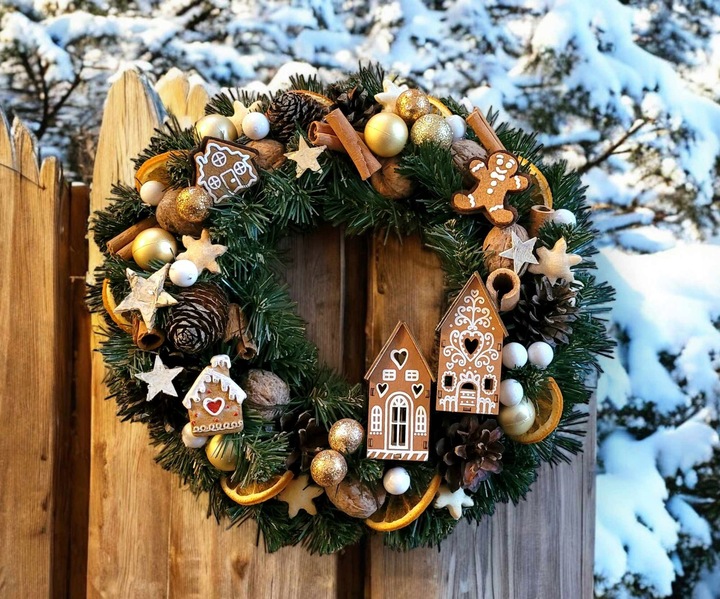 Wianek świąteczny stroik na stół drzwi Wieniec 27cm DOMEK Z PIERNIKA
