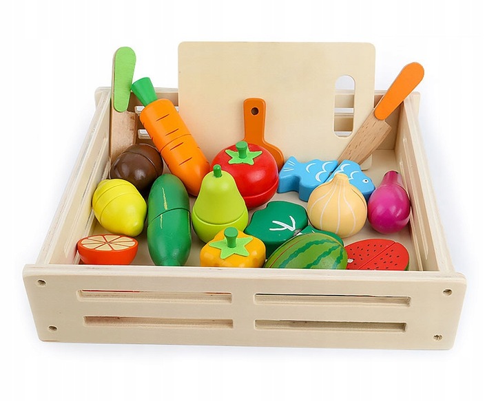 KLOCKI MAGNETYCZNE DREWNIANE OWOCE WARZYWA KLOCKI DUŻY ZESTAW MONTESSORI