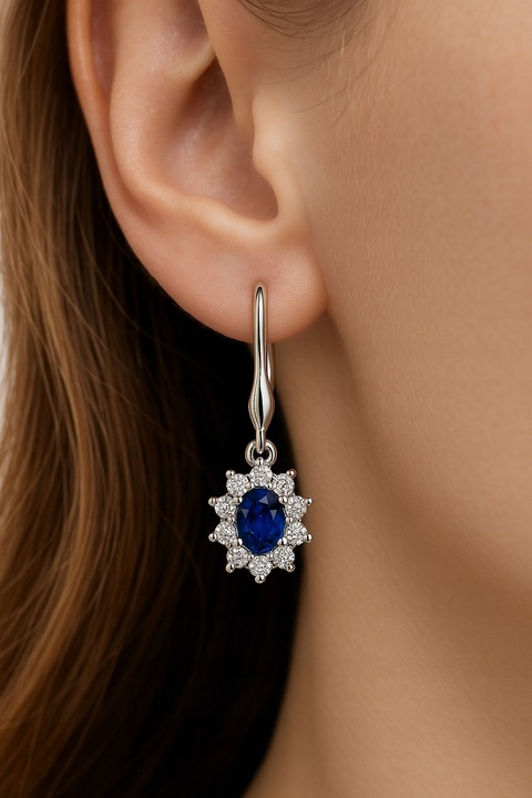 Piękne kolczyki srebrne wiszące eleganckie niebieskie srebro próba 925