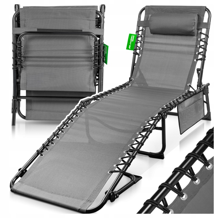 LEŻAK OGRODOWY SKŁADANY LEŻANKA ŁÓŻKO FOTEL PLAŻOWY Z KIESZONKĄ I PODUSZKĄ