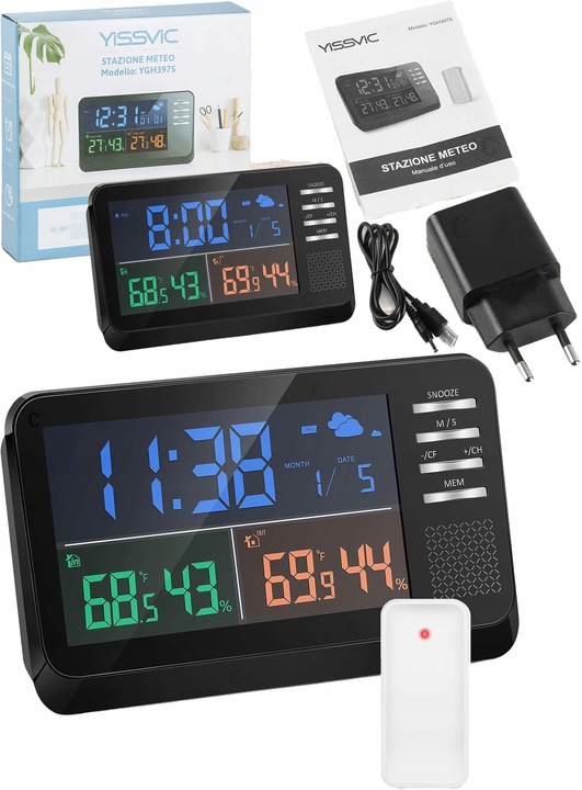 Bezprzewodowa Stacja Pogodowa Zegar Termometr Data
