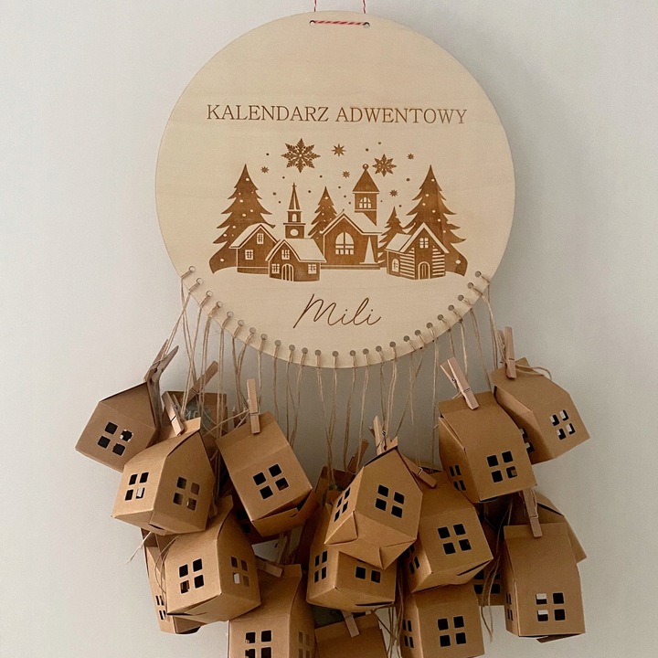 DREWNIANY KALENDARZ ADWENTOWY BAZA TABLICZKA Z GRAWEREM IMIĘ DZIECKA 30 CM
