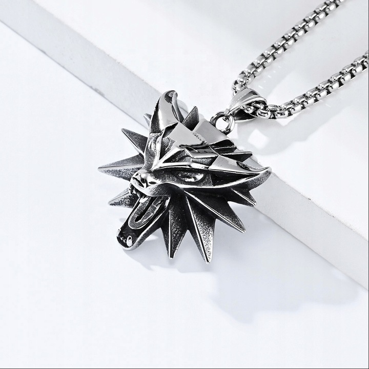 NASZYJNIK MEDALION WIEDŹMIN WILK WITCHER DZIKI GON 3 STAL CHIRURGICZNA 316L