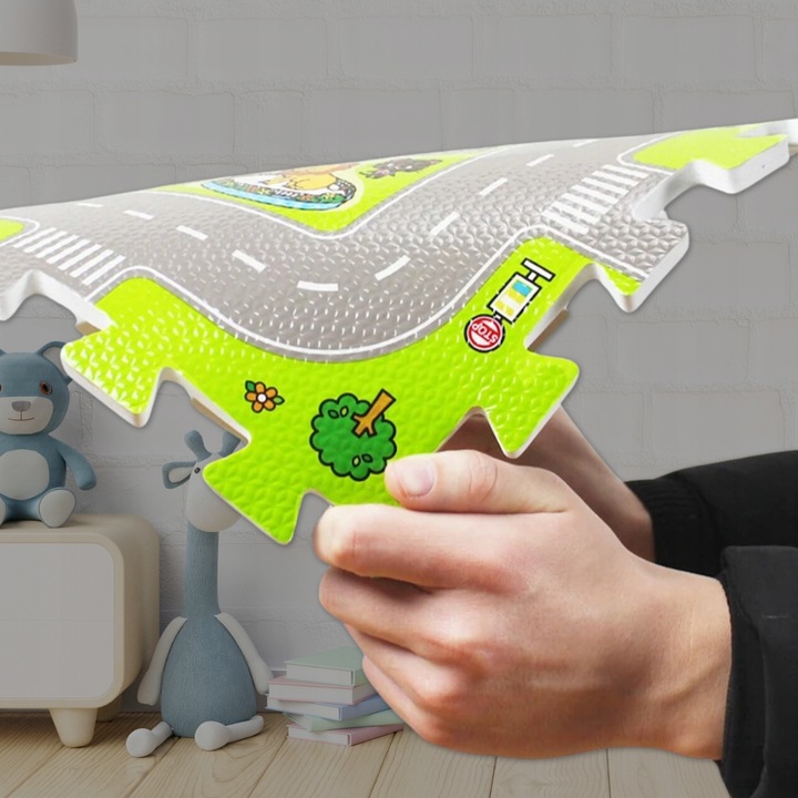 MATA EDUKACYJNA GRUBA 1cm 9szt PUZZLE PIANKOWE DLA DZIECI DROGA MIASTO