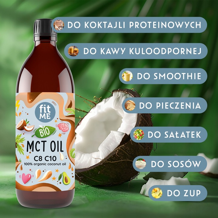 Olej MCT BIO z kokosa 500 ml 100 % kokosowy Coconut keto C8+C10 + pompka