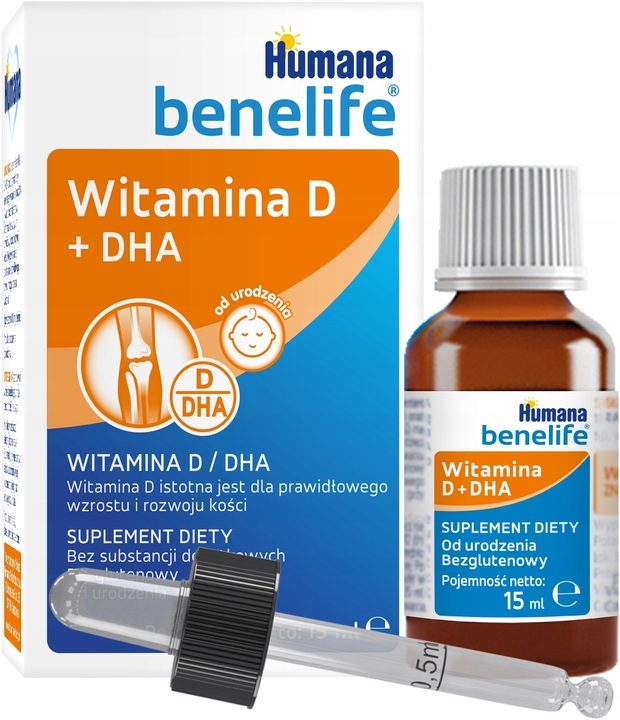 HUMANA BENELIFE D3 + DHA KROPLE Z PIPETKĄ 15ML x3 + WITAMINA D3 5.5ML x1