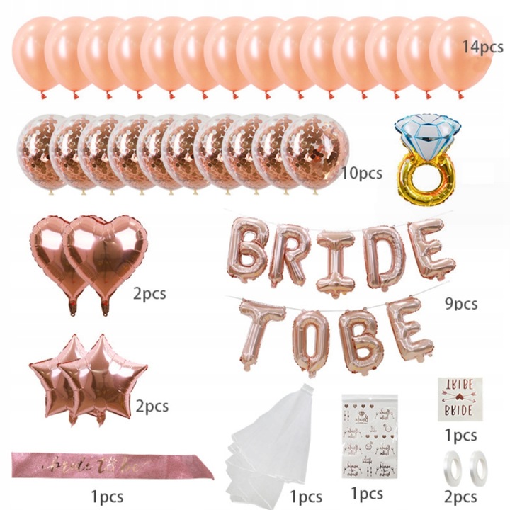 ZESTAW NA WIECZÓR PANIEŃSKI DEKORACJE WELON SZARFA TATUAŻE BALONY ROSE GOLD