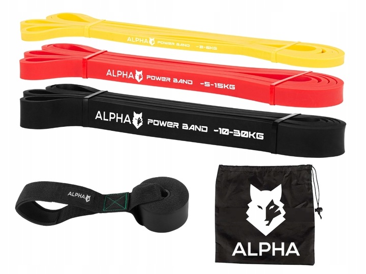 Zestaw 3 Gum Oporowych do Ćwiczeń z Uchwytem Gratis - Power Band ALPHA