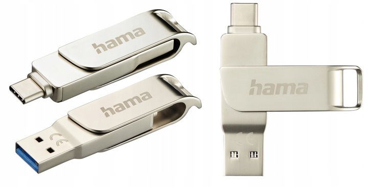 SZYBKI MARKOWY PENDRIVE Z USB-C OTG I USB-A 64GB HAMA OBROTOWA ZATYCZKA