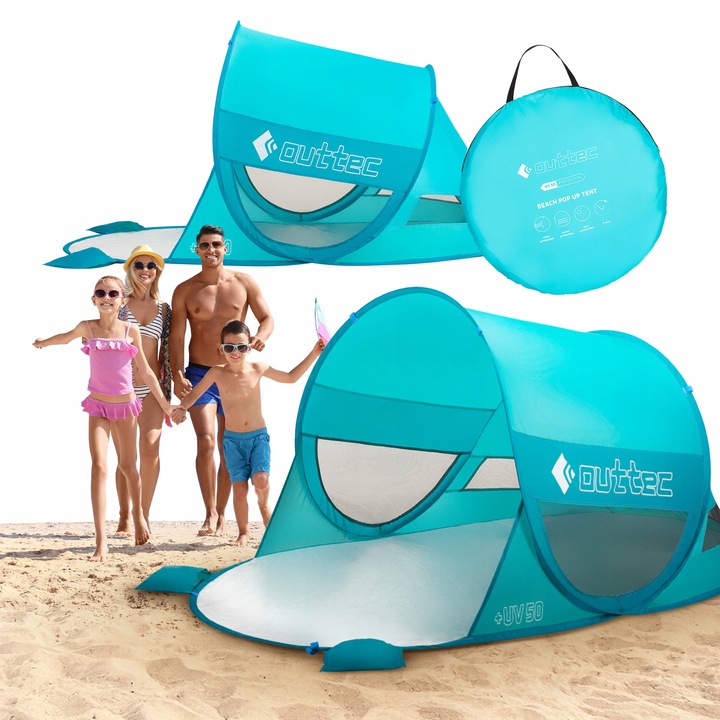 NAMIOT PLAŻOWY SAMOROZKŁADAJĄCY PARAWAN ZAMYKANY OKIENKO POP UP UV50 OUTTEC