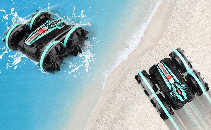 SAMOCHÓD ZDALNIE STEROWANY RC GESTAMI AMFIBIA 2 PILOTY 4x4 360° PŁYWAJĄCY