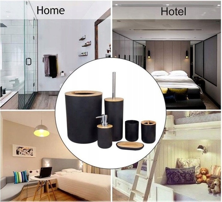 Zestaw łazienkowy akcesoriów łazienkowych 6 elementów kosz szczotka do WC