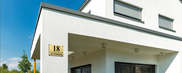 NUMER NA DOM TABLICZKA ADRESOWA Z NUMEREM DOMU 32x21 cm Złota + DYSTANSE