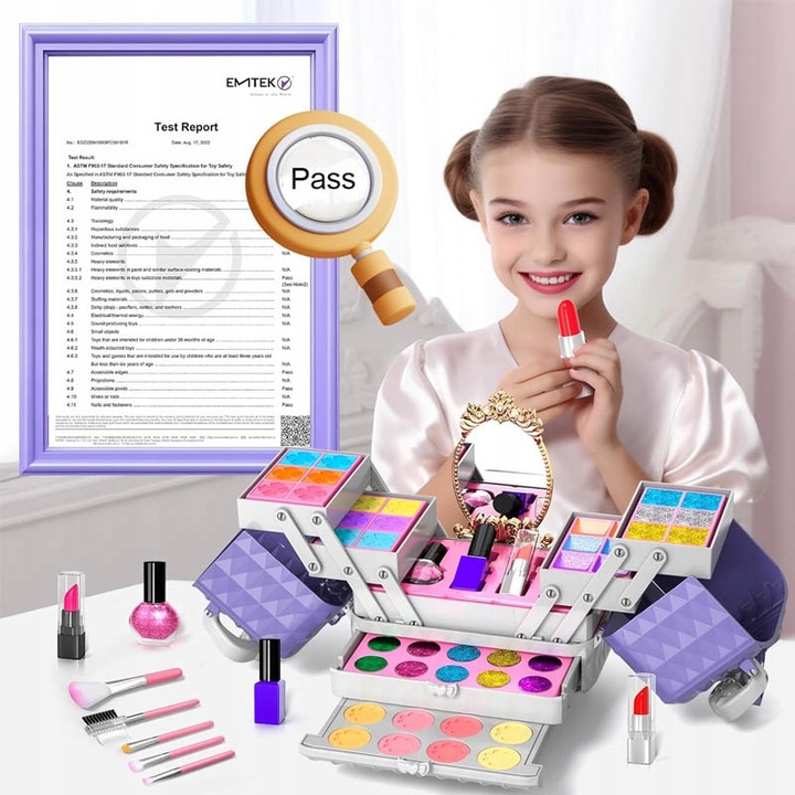 ZESTAW KUFEREK KOSMETYKÓW DO MAKIJAŻU I PAZNOKCI DLA DZIECI PREZENT 52PCS