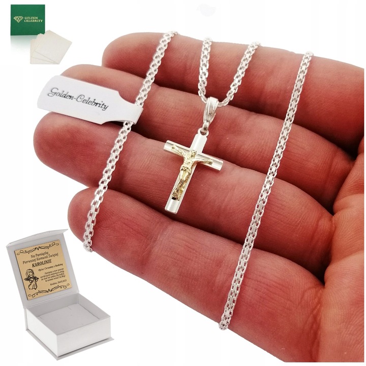 SREBRNY ŁAŃCUSZEK NASZYJNIK Z KRZYŻYKIEM PRÓBA 925 DLA CHŁOPCA NA CHRZEST