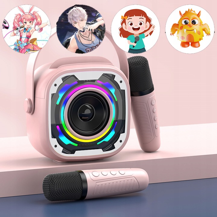 Zestaw do Karaoke Bluetooth Bezprzewodowy Głośnik + 2 Mikrofony Dla Dzieci