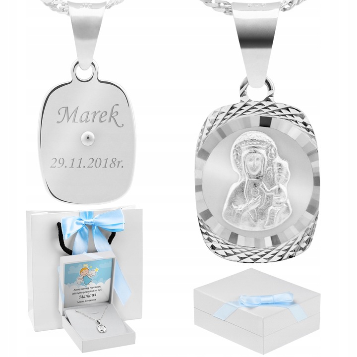 Srebrny medalik Matka Częstochowska pr. 925 Grawer