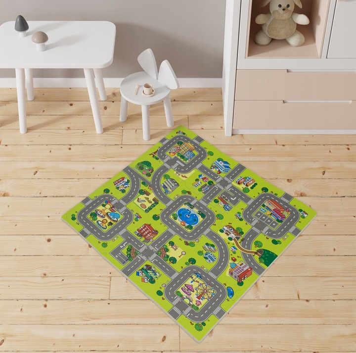MATA PIANKOWA EDUKACYJNA PUZZLE GRUBE 1 CM MIASTO ULICE DROGI DLA DZIECI