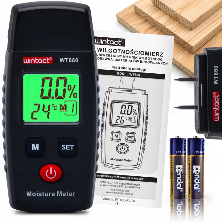 WILGOTNOŚCIOMIERZ MIERNIK WILGOTNOŚCI DREWNA MATERIAŁÓW BUDOWLANYCH LCD CD