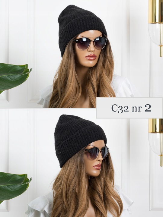 CZAPKA DAMSKA Zimowa Beanie czarna CIEPŁA Wywijana POLSKA z wełną KOLORY