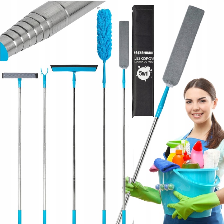 SZCZOTKA DO KURZU PAJĘCZYN TELESKOPOWA MIOTEŁKA DŁUGA 50-260CM 5w1 KOŃCÓWKI