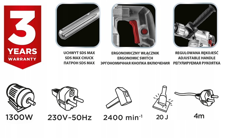 GRAPHITE Młot wyburzeniowy SDS Max 1300W 58G877