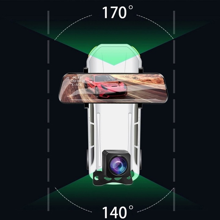 KAMERA DO SAMOCHODU 2w1 PRZÓD TYŁ REJESTRATOR JAZDY W LUSTERKU WIDEO FULLHD