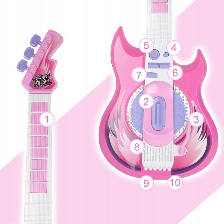 GITARA ELEKTRYCZNA ROCKOWA Z MIKROFONEM NA STATYWIE KARAOKE DLA DZIECI