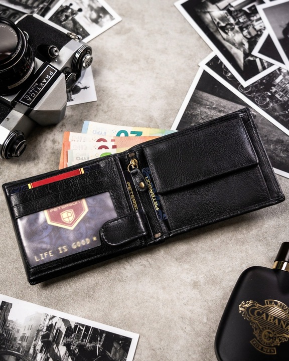 Portfel skórzany męski PETERSON pojemny RFID + brelok pudełko prezent