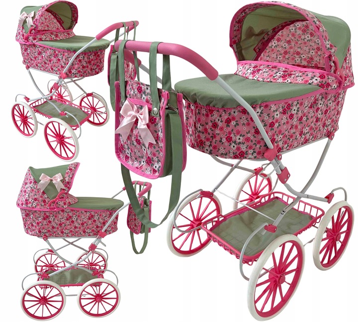 WÓZEK DLA LALEK RETRO GŁĘBOKI + TORBA