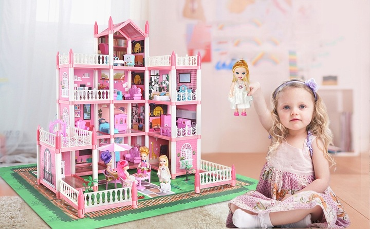 Domek dla lalek z meblami 4-piętrowy domek dla lalek z oświetleniem LED