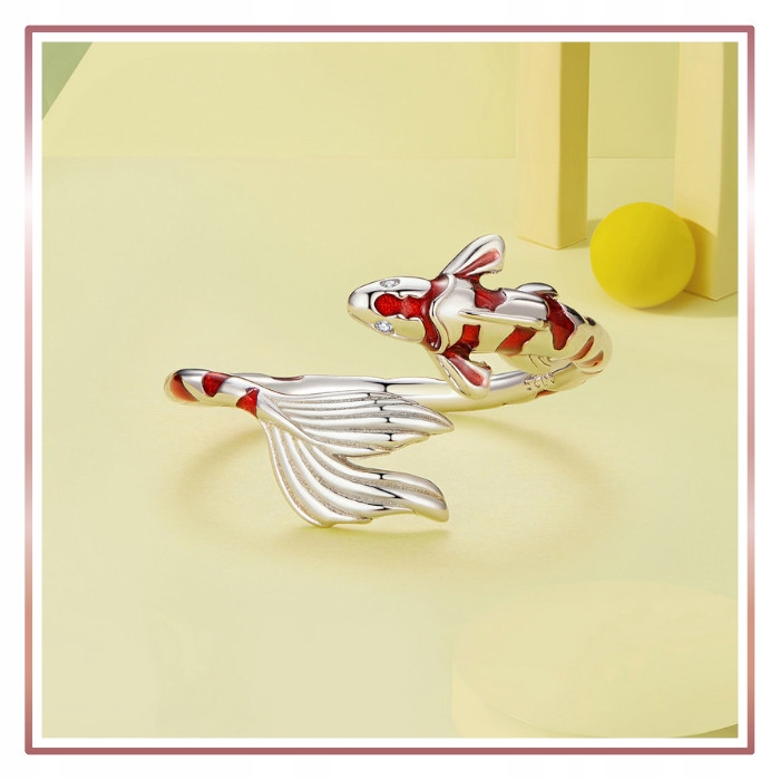 Srebrny Pierścionek Otwarty RYBA KOI S925