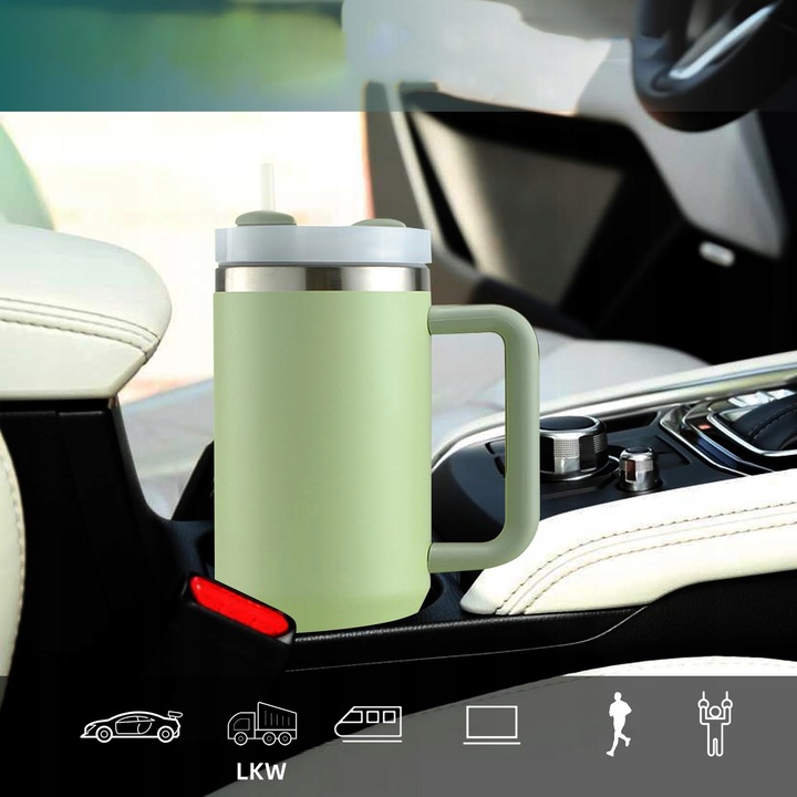 KUBEK TERMICZNY ZE SŁOMKĄ UCHWYTEM NA KAWĘ HERBATĘ SZCZELNY POJEMNY 1200ML