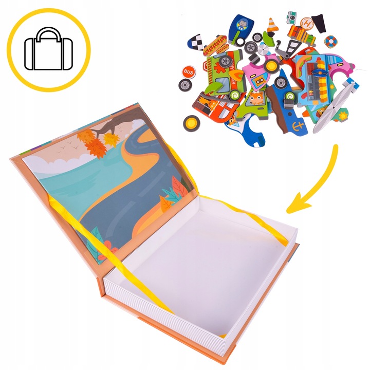 UKŁADANKA MAGNETYCZNA KSIĄŻECZKA PUZZLE POJAZDY 12 NA MAGNES 65 ELEMENTÓW