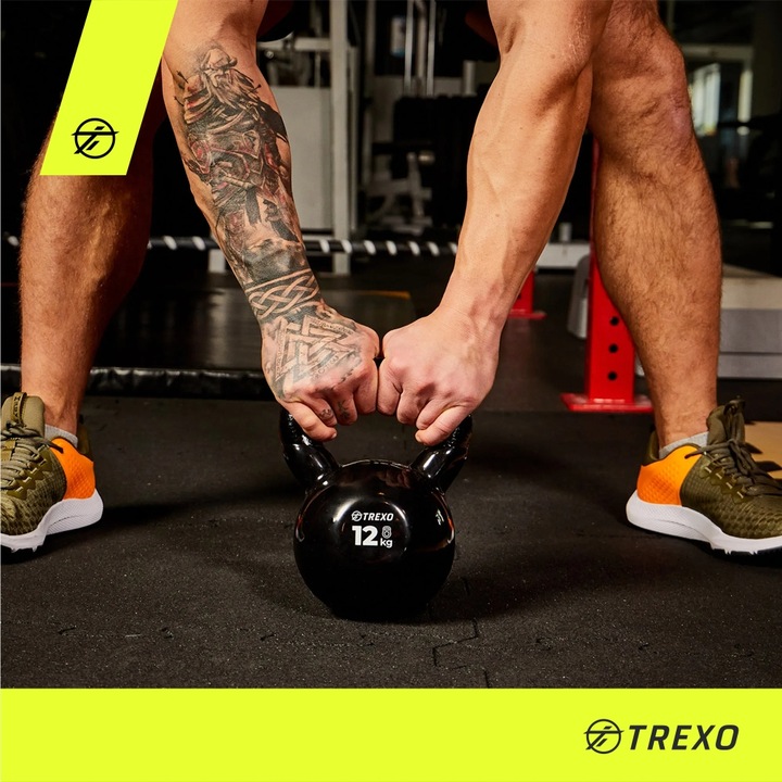 Kettlebell TREXO VKB12 12 kg Oznaczenie wagi Żeliwny Okrągły szeroki uchwyt