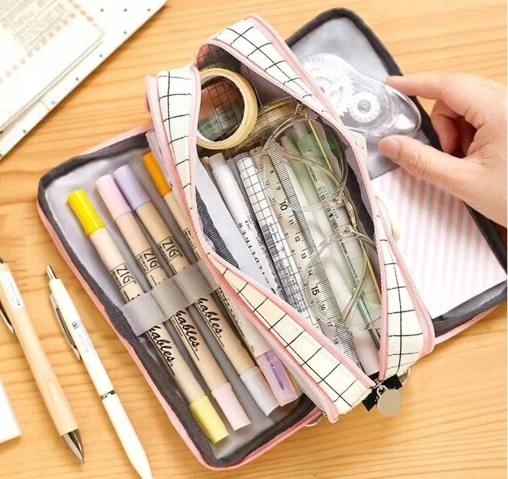 Piórnik Szkolny Duży i Pojemny Komorowy na przybory Saszetka +DŁUGOPISY