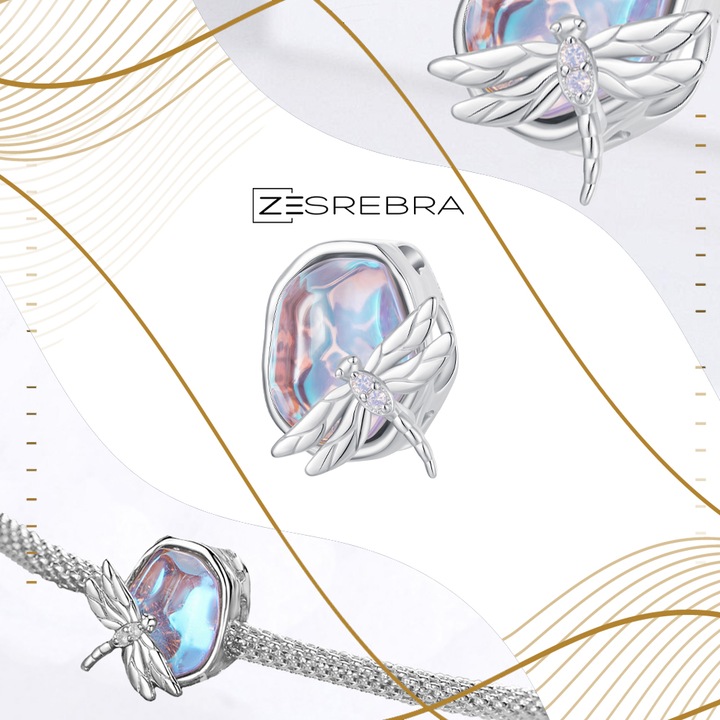 CHARMS WAŻKA NA KAMIENIU OPAL srebro pr 925 koralik ZAWIESZKA SREBRNA BEADS