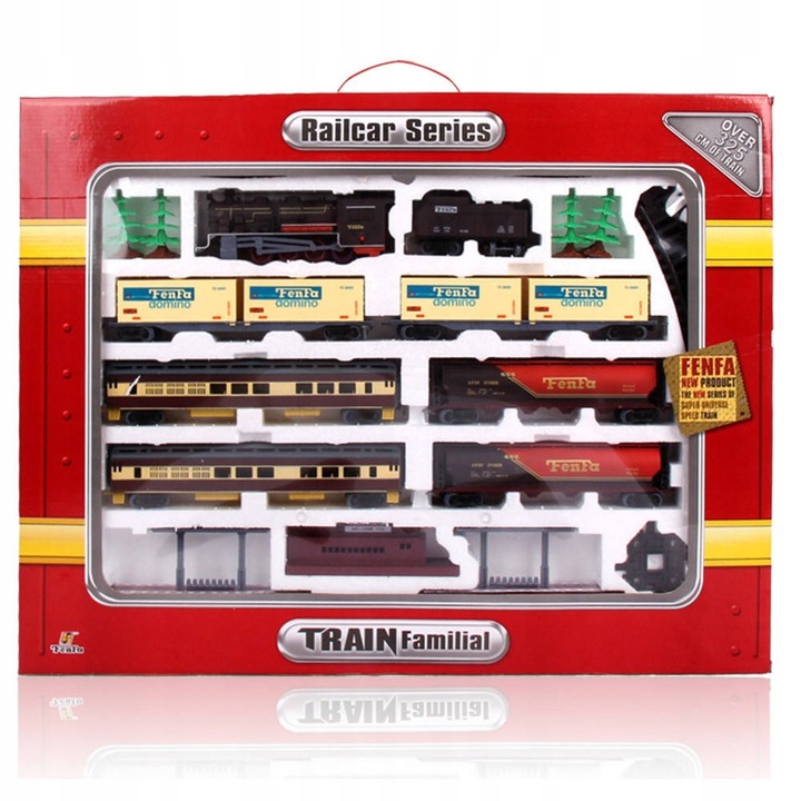 WIELKA KOLEJKA POCIĄG TORY 10 metrów LOKOMOTYWA LED 7 wagonów DRZEWKA PERON