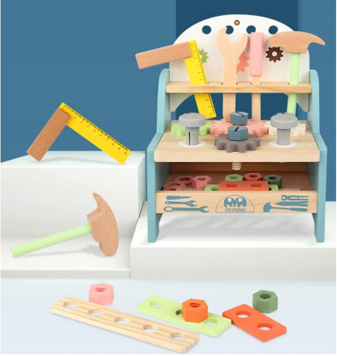DREWNIANY Warsztat DLA CHŁOPCA Majsterkowicz budowniczy ZESTAW (W072)