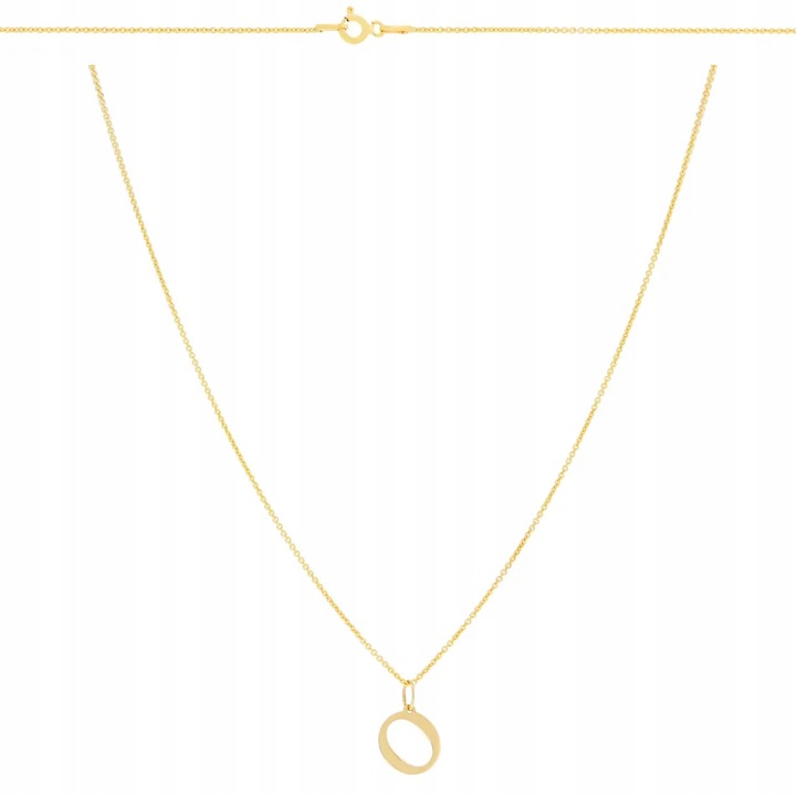 Złota zawieszka literka O pr.585 z łańcuszkiem