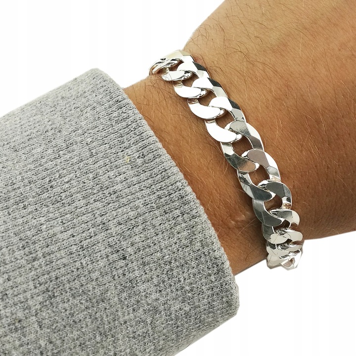 SREBRNA BRANSOLETKA MĘSKA 925 PANCERKA 10,5mm DIAMENTOWANA GRAWER GRATIS