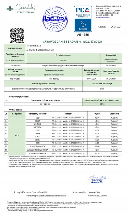 CBD 10% + CBG 2% OLEJEK KONOPNY DLA PSÓW PSA KOTÓW KOTA FULL SPECTRUM