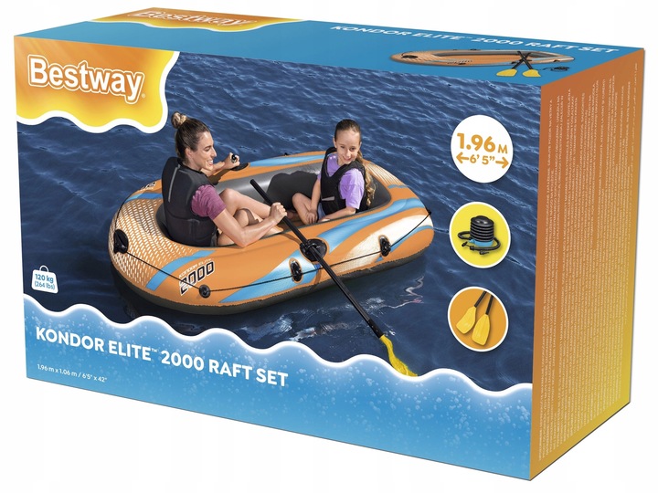 wytrzymały PONTON KONDOR Elite Bestway 196 cm do pływania WIOSŁA pompka